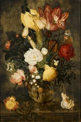 Blumen in einer Vase mit Löwenmasken